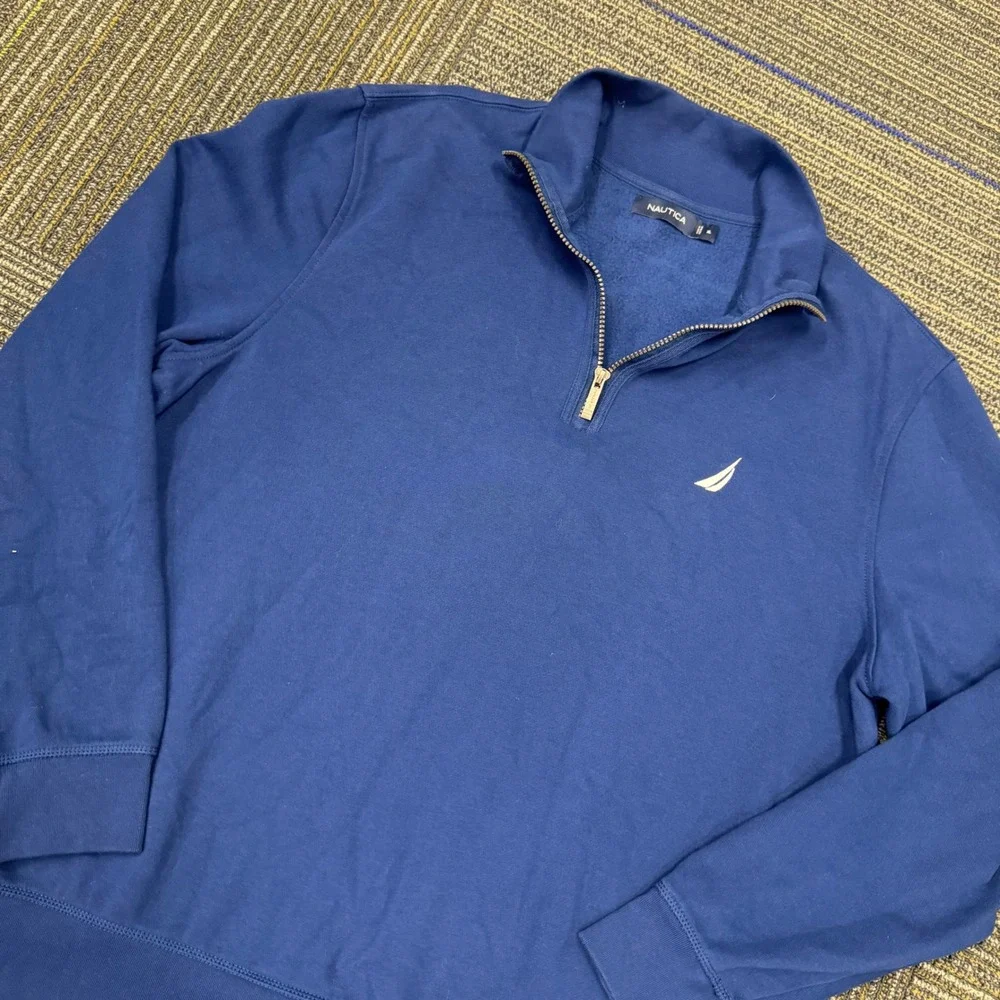 Nautica Quarter Zip Pullover Mens XL Navy Blue Excellent‎ Fleece Mock Neck Logo