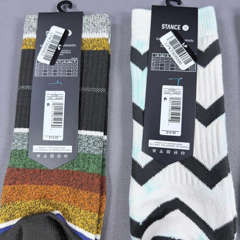 Stance Mens Large Multicolor Cotton Blend Crew Socks 3 Pair Lot Chevron Striped