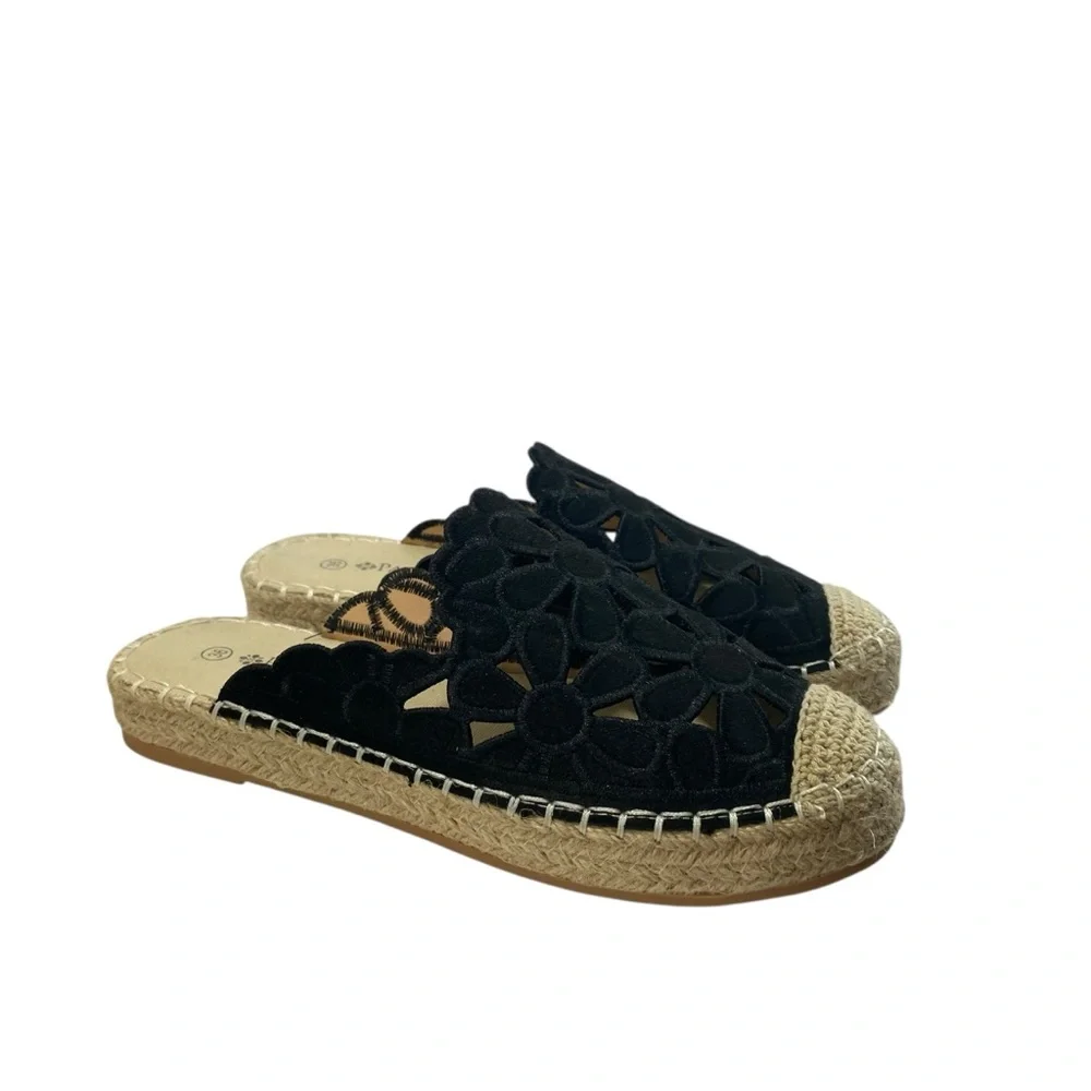 Spring Step Cutout Tilly Slide Espadrilles Mules Flats Womens 6 Black New Padded