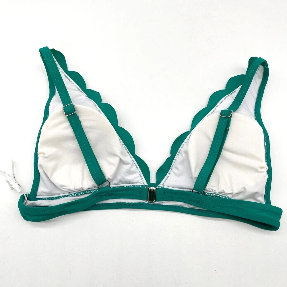 Peddney Womens Bikini Top Size Large Teal Green Scalloped Triangle Padded Beachy