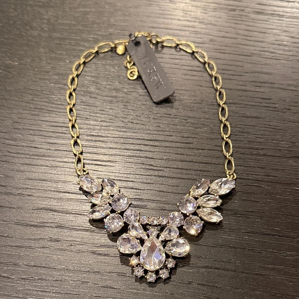 J. Crew Women’s Gold Floral Design Chain Necklace Faux Diamond