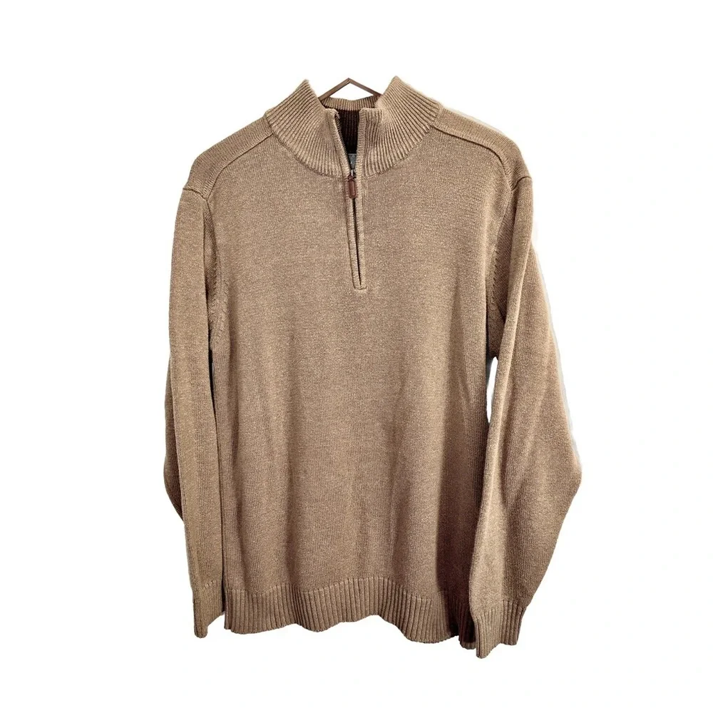 Oscar De La Renta Sweater Men Size Large 1/4 Zip Pullover Mock Neck‎ Beige