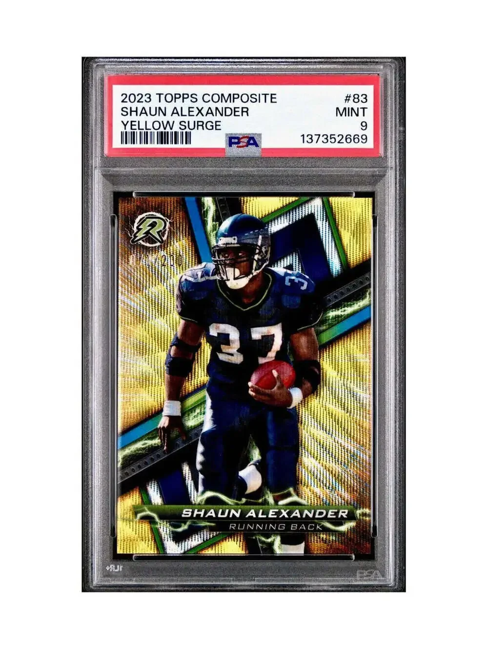 Shaun Alexander 2023 Topps Resurgence 071/200 #83 Yellow Surge PSA 9 Mint