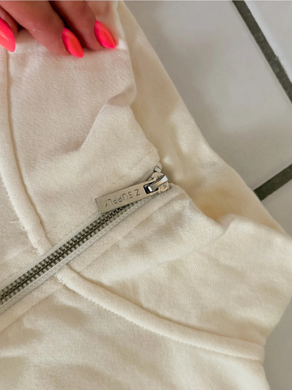 Z Supply Downtown “Cloud” (Cream) Half-Zip Pullover Sweatshirt Size Medium