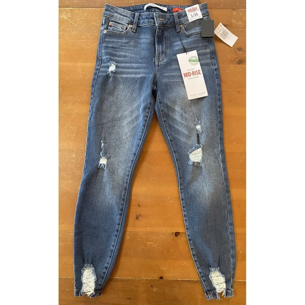 Celebrity Pink Womens Jeans Skinny High Rise THE RIDER sz 3/26 Distressed Med Dk