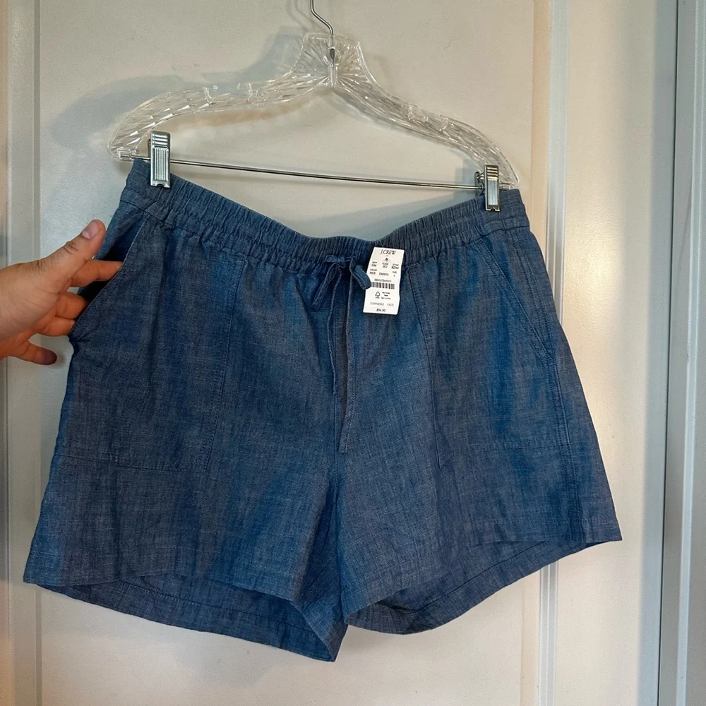 NEW J. Crew Chambray Blue Pull On Lightweight Drawstring Coastal Shorts, Large