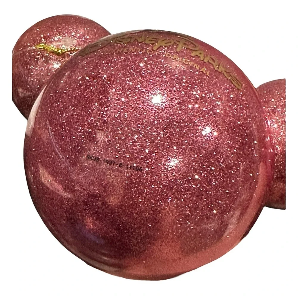 RARE‎ Disney Parks Mickey Icon Ears Glittery Glitter Glass Ball Pink Ornament