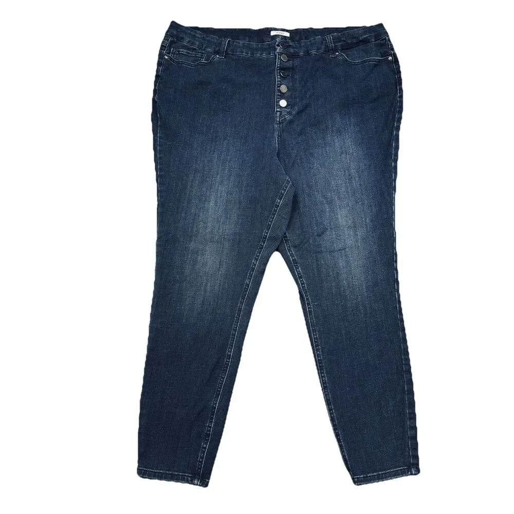 Maurices M Jeans Button Fly Ankle Skinny XXL (42x26) Blue Stretch Denim Womens