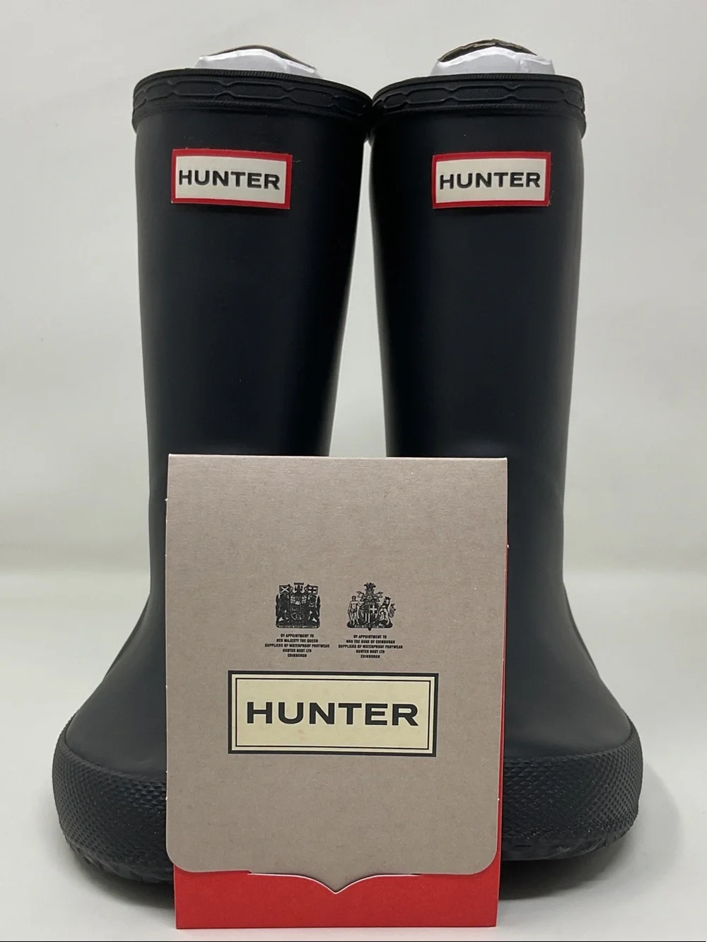 Hunter Kids Black Waterproof Rain Boots with Red Logo Trim Size 11
