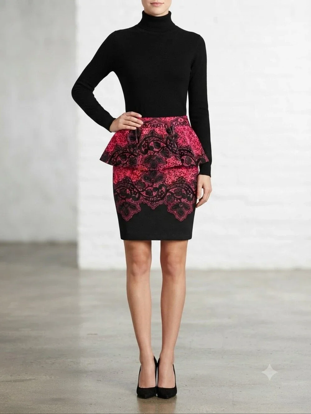 INC Red and Black Peplum Skirt XS