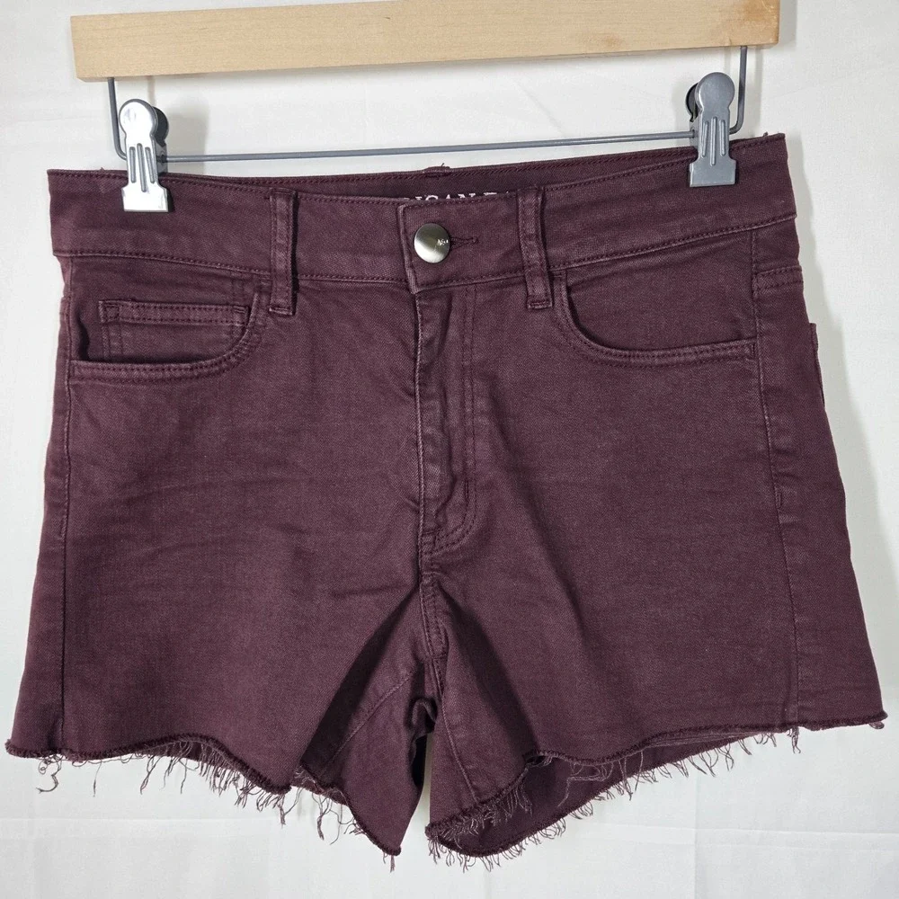 American Eagle Hi-Rise Shortie Women's Size 8 Maroon Denim Shorts Super Super...