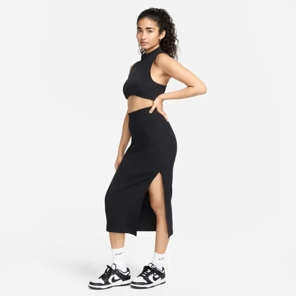 Nike Sportswear Chill Knit Ribbed Midi Skirt Womens Medium Black FQ1636 010