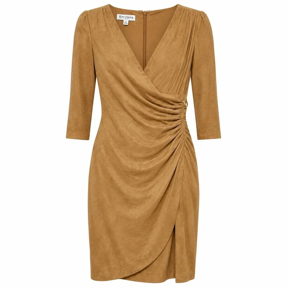 Kay Unger Quiet Luxury Ruched Wrap Dress Women Size 8 Soft Tailoring Minimalist