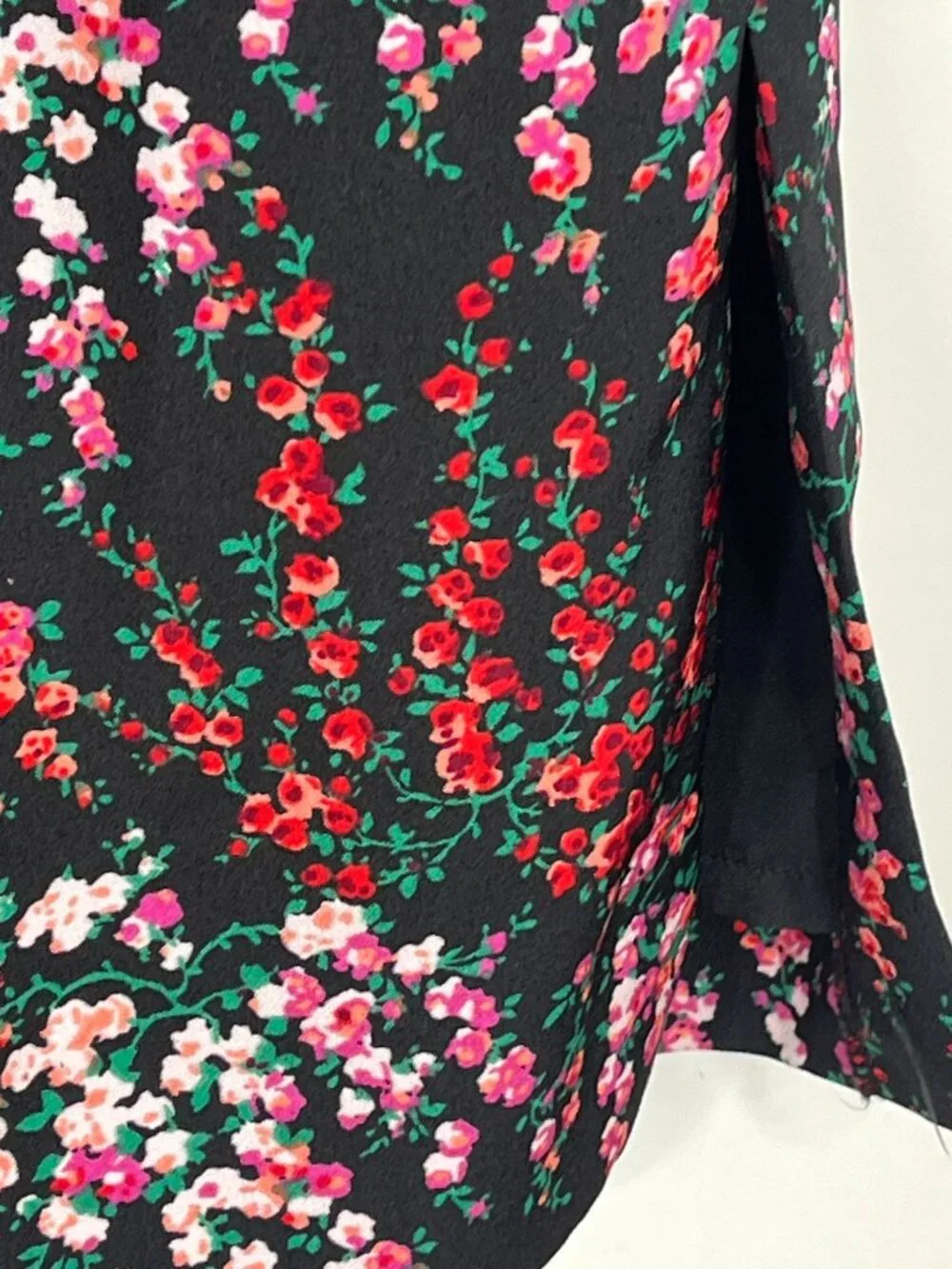 J Crew Floral Midi Skirt Womens XSP Black Pink Pull On Petite Casual