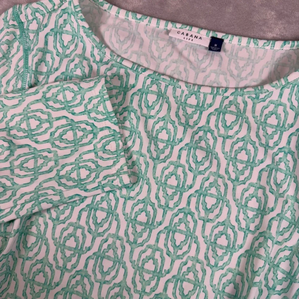 Cabana Life Womens Mint Green Geometric Trellis Shift Dress 3/4 Sleeve Size M