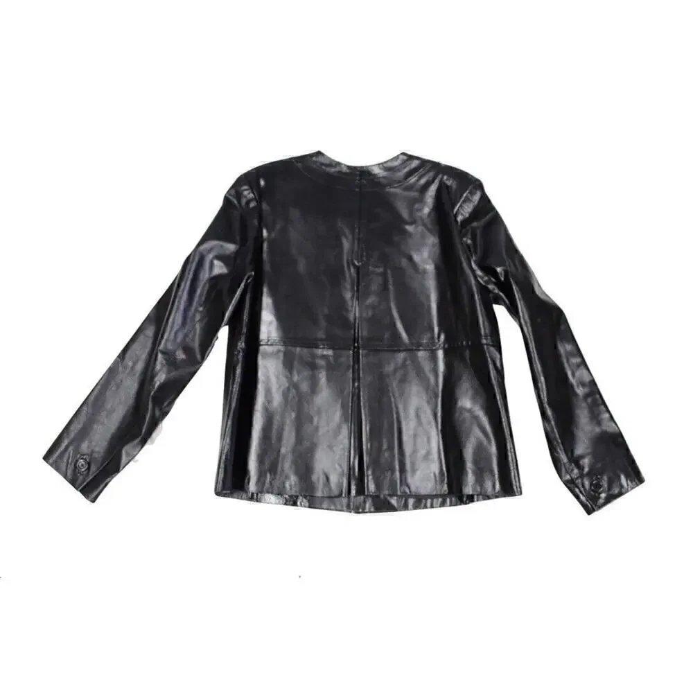 LAURA ASHLEY Genuine Patent & Glossy Black Leather Jacket SZ M MSRP$218