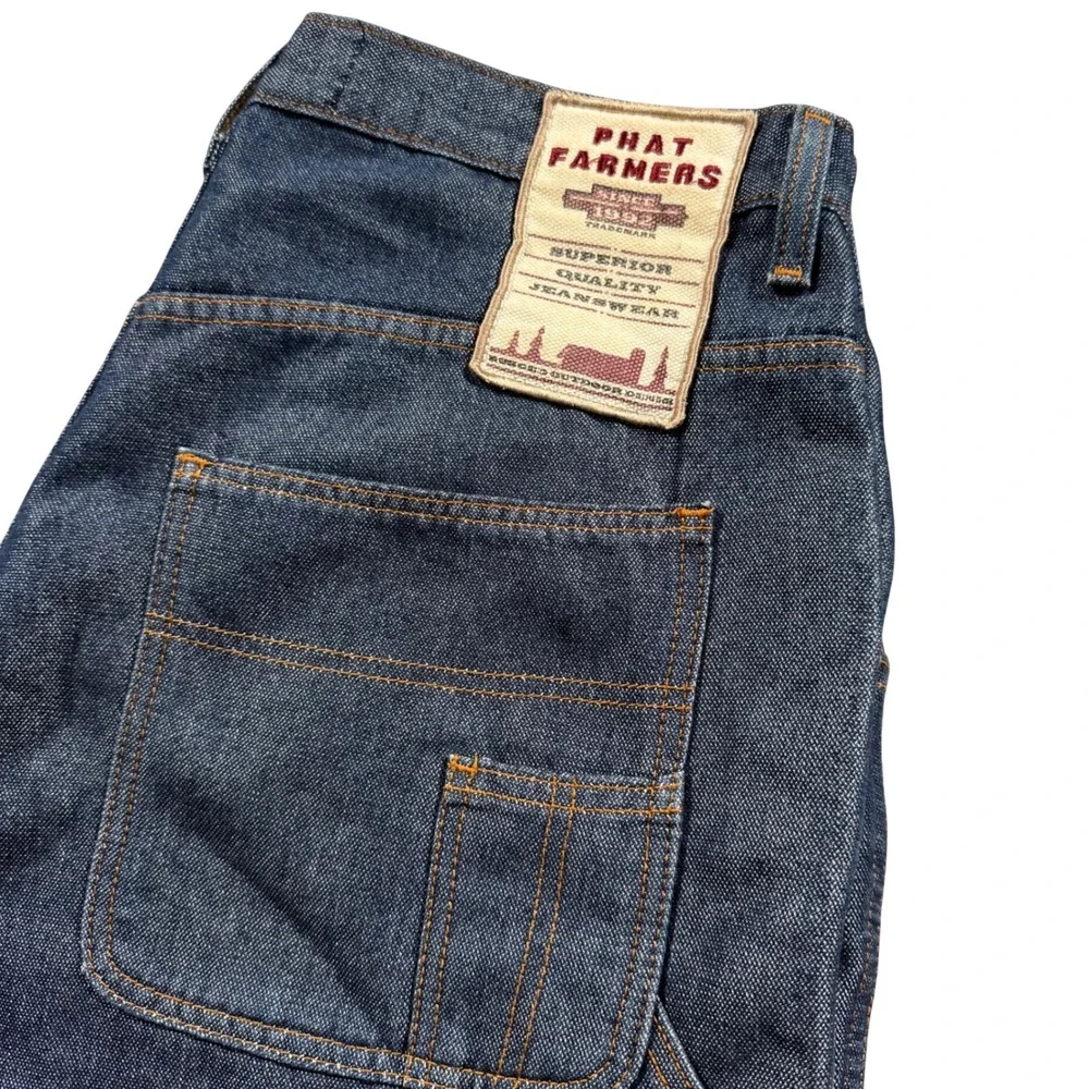 Vintage Phat Farm Mens‎ Denim Carpenter Shorts 36 Blue 100% Cotton Workwear