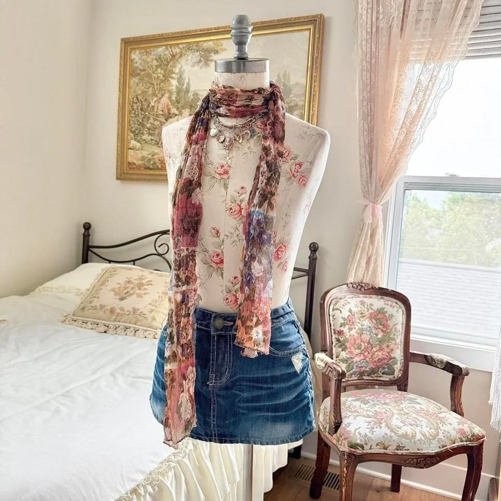 floral silk scarf  90s vintage floral silk‎ scarf