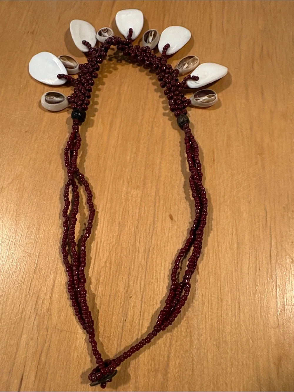 Source Unknown Maroon Beaded Shell & Cowrie Necklace