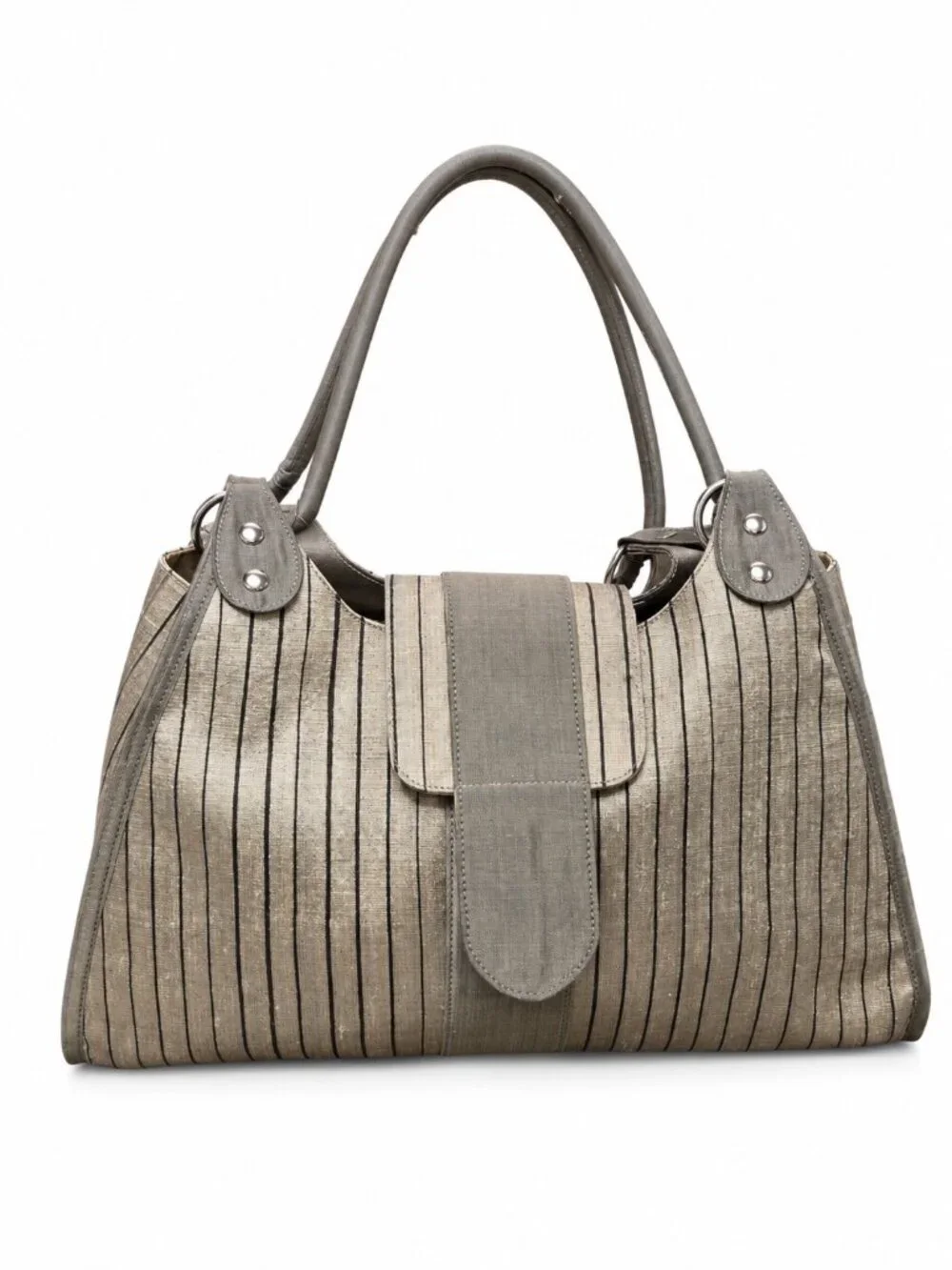 Sentosa Silk Metallic Taupe Brown Pinstripe Hobo Bag Academia Chic