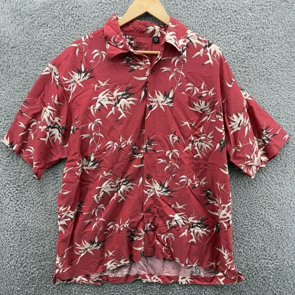 ASWORTH Mens XL Red White Hawaiian Beach‎ Shirt Short Sleeve Collard Button Up