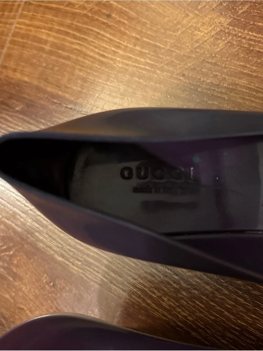 Gucci GG Logo Purple Rubber Slip On Wedge Shoes SZ 6