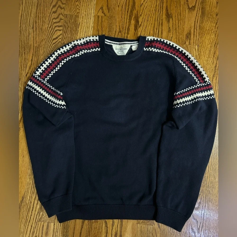 Weatherproof Vintage Navy Fair Isle Crewneck Sweater Cotton Nordic Prep Men’s XL