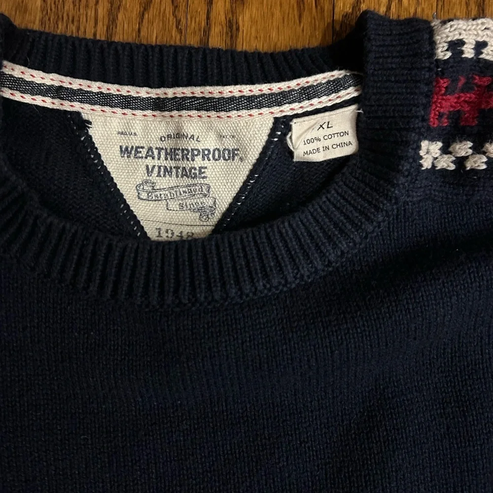 Weatherproof Vintage Navy Fair Isle Crewneck Sweater Cotton Nordic Prep Men’s XL
