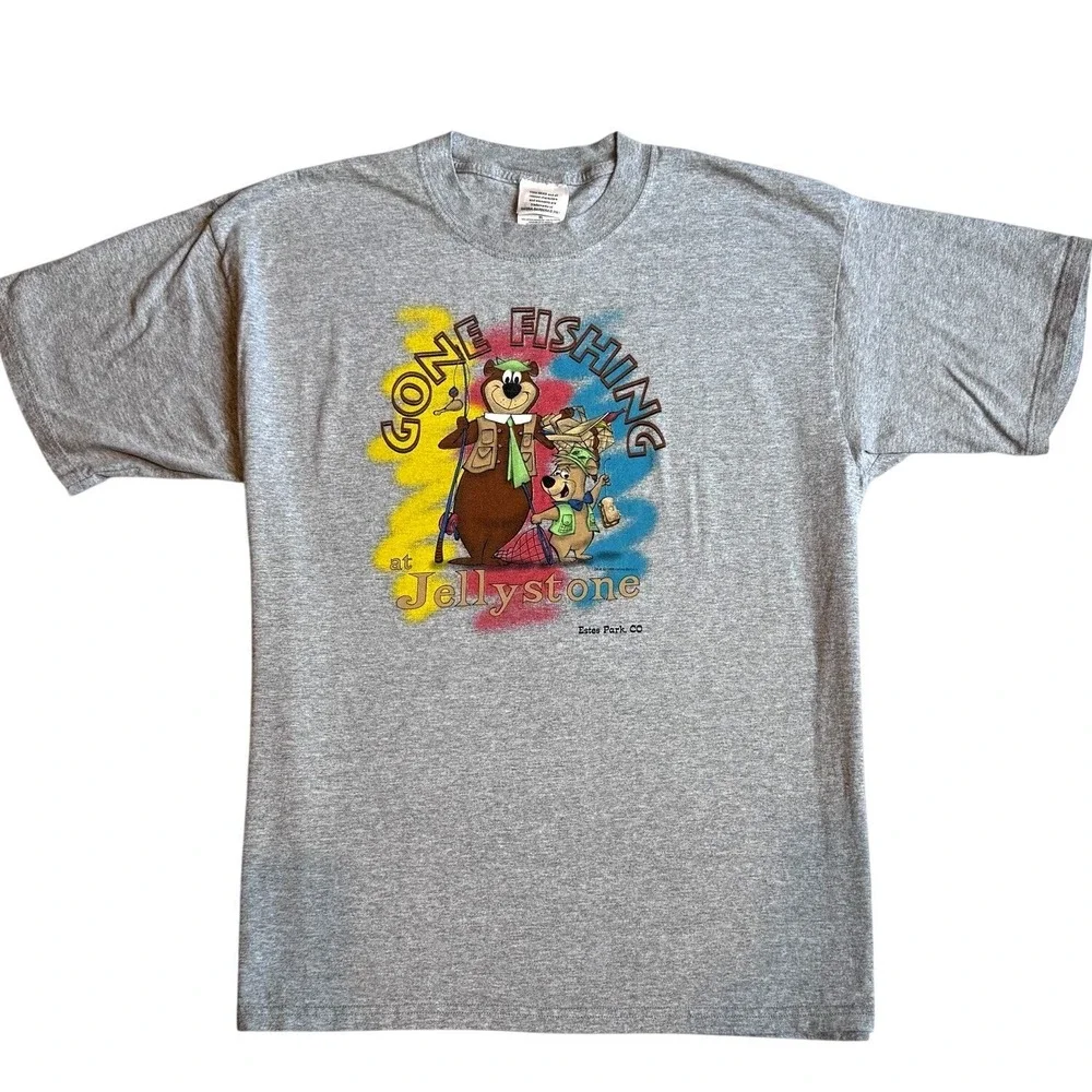 Estes Park Yogi Bear‎ Cartoon Graphic T-Shirt Gone Fishing Jellystone L/XL Y2K