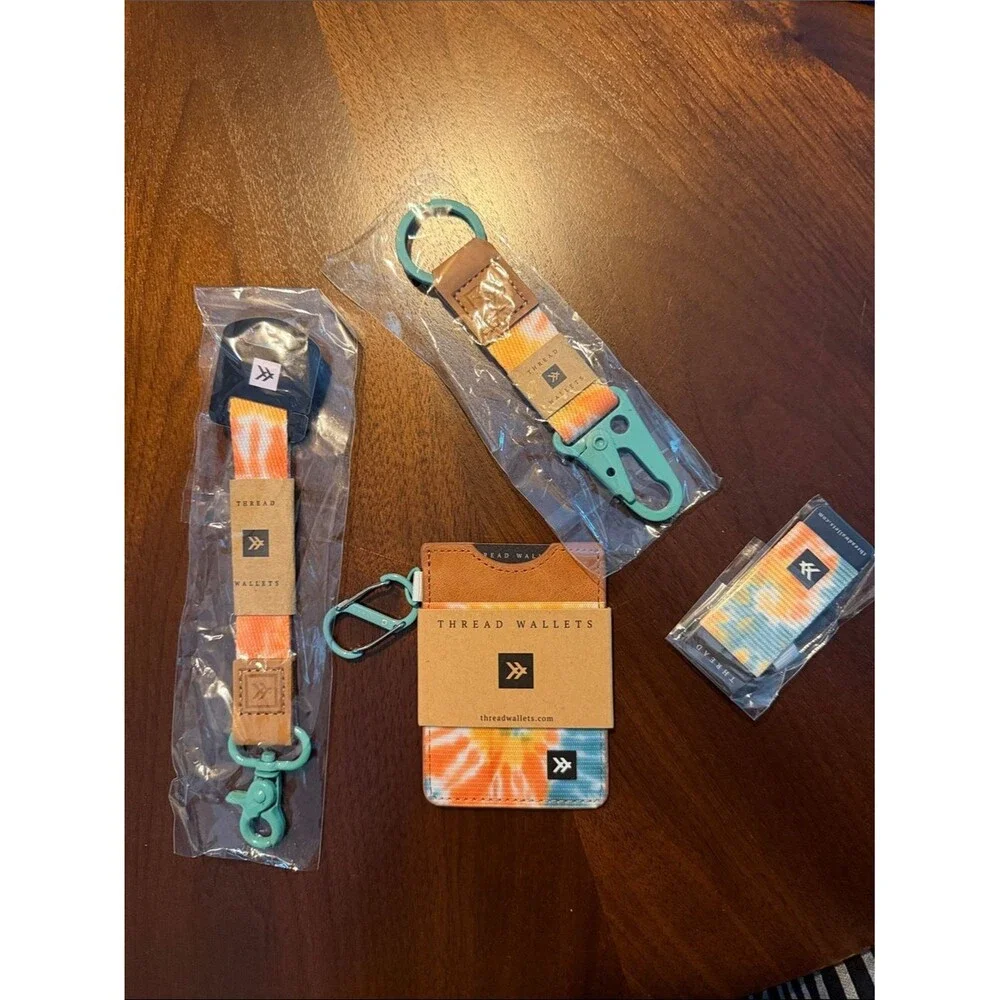 Kavu Tie-Dye Orange Blue Thread Wallet Card Holder with Teal Hardware