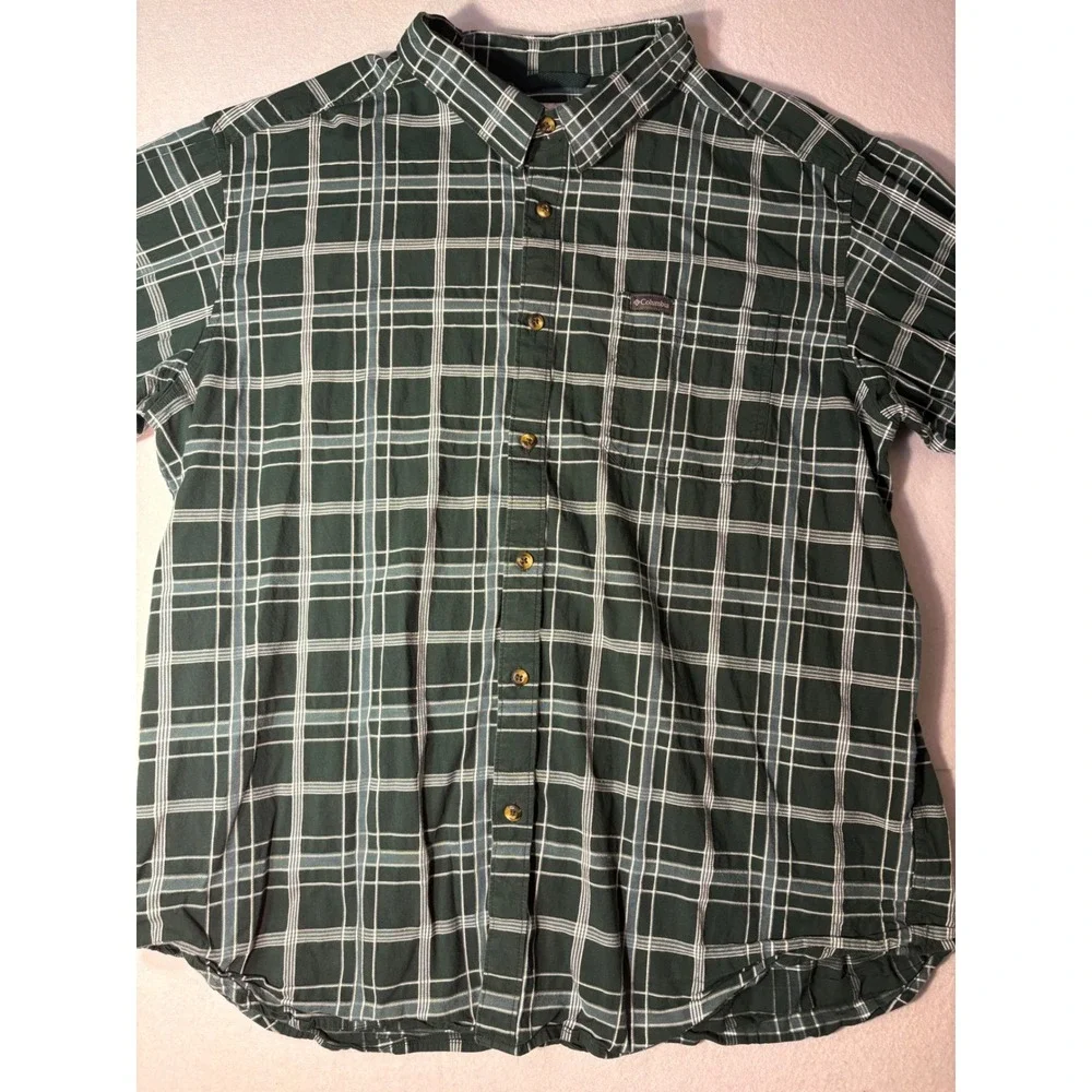 Columbia Sportswear Mens 2X Green Plaid Long Sleeve Button Down Shirt Outdoor