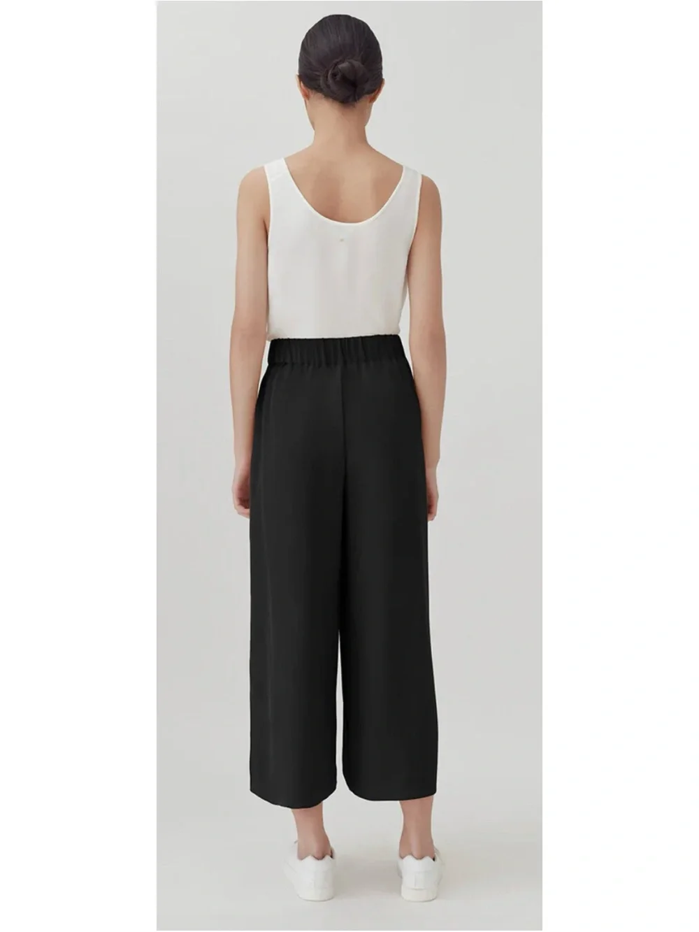 CUYANA - Washable Silk Wide-Leg Cropped Pant in Black Size XL
