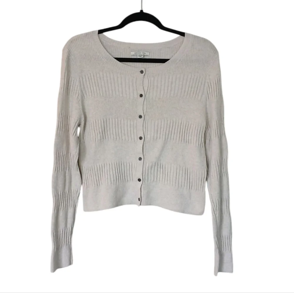 American Eagle Cream Button Down Mixed Ribbed Long Sleeve Cardigan Size XL
