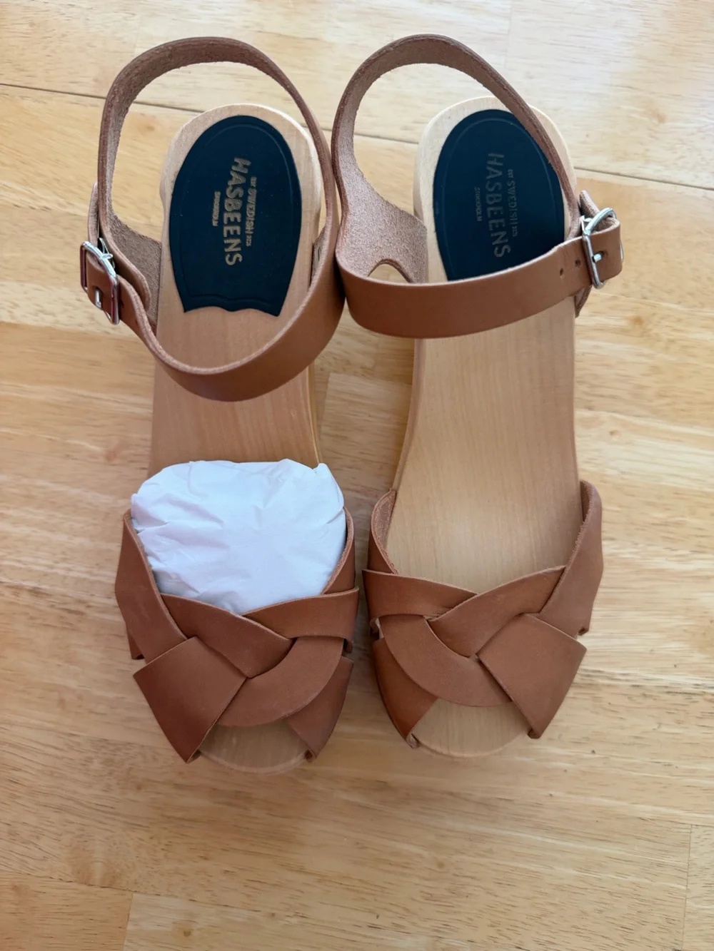 Swedish Hasbeens Tan Braided Leather Sandals