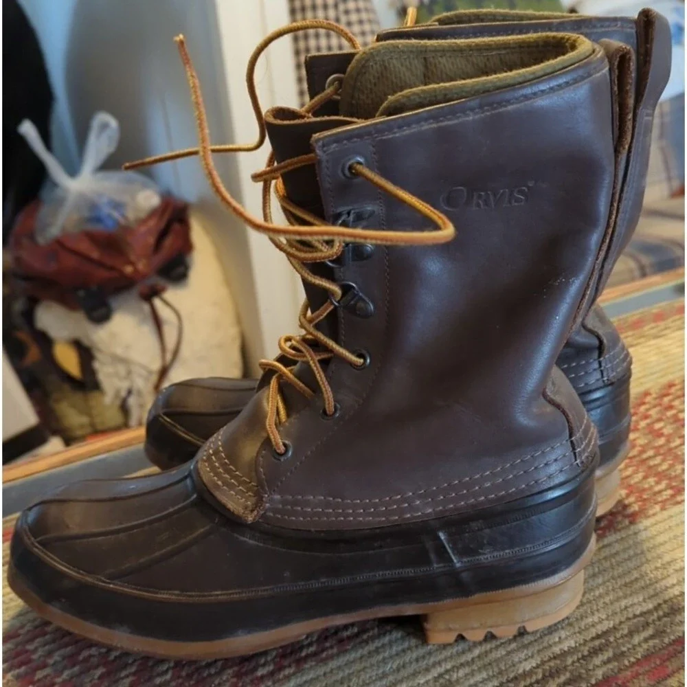 Orvis Mens Size 8 Leather Rubber Winter duck‎ /Snow /Rain Boots With Liner