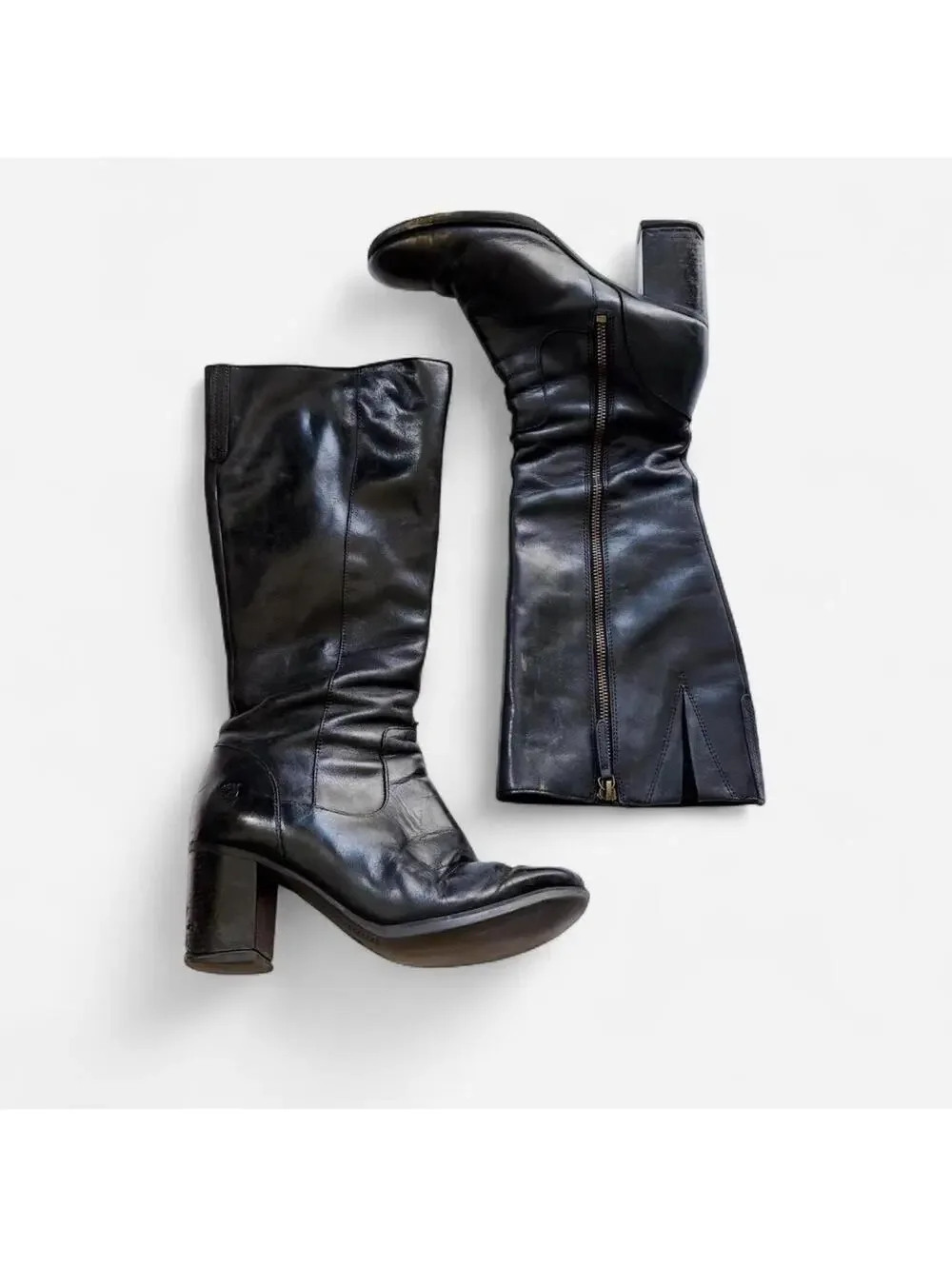 Timberland Black Leather Block Heeled Boots