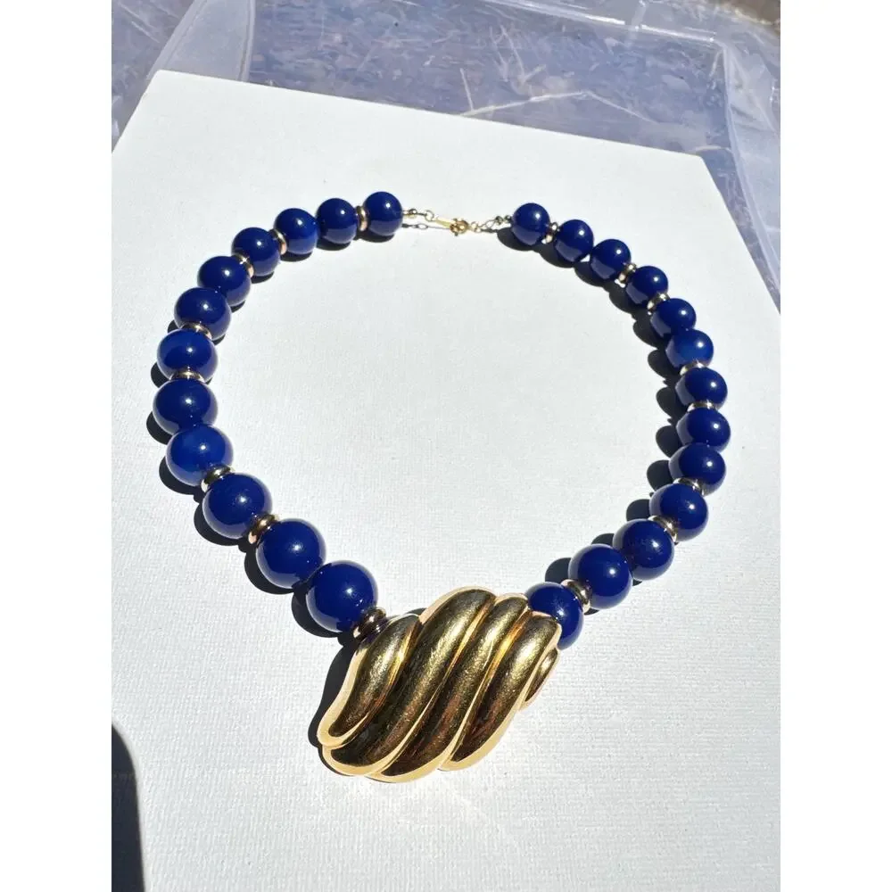 Vintage Avon Signed Necklace Bead Gold Tone Modernist