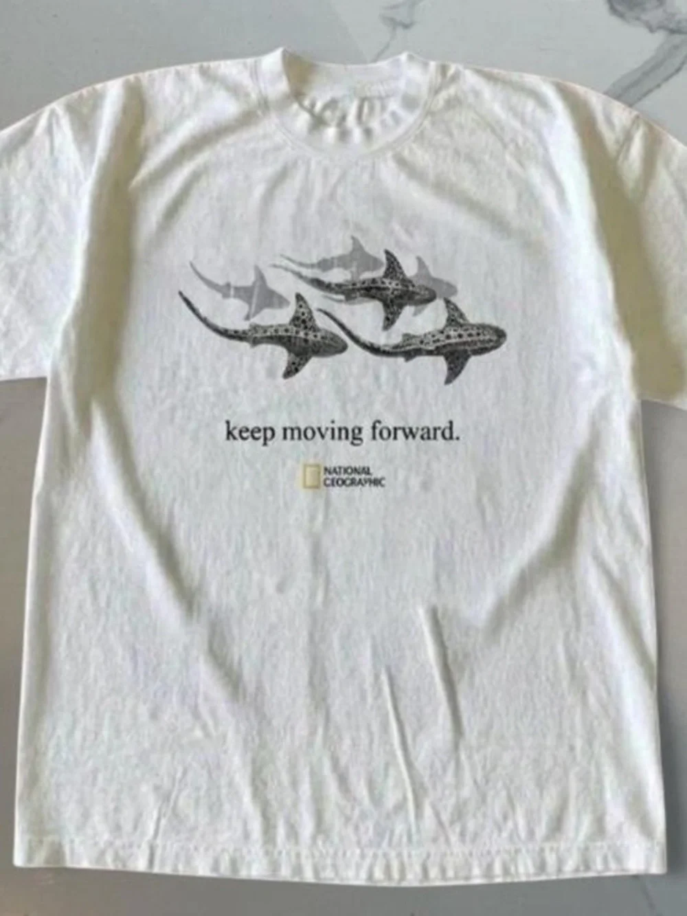 Gildan White National Geographic 'Keep Moving Forward' Shark Graphic Tee
