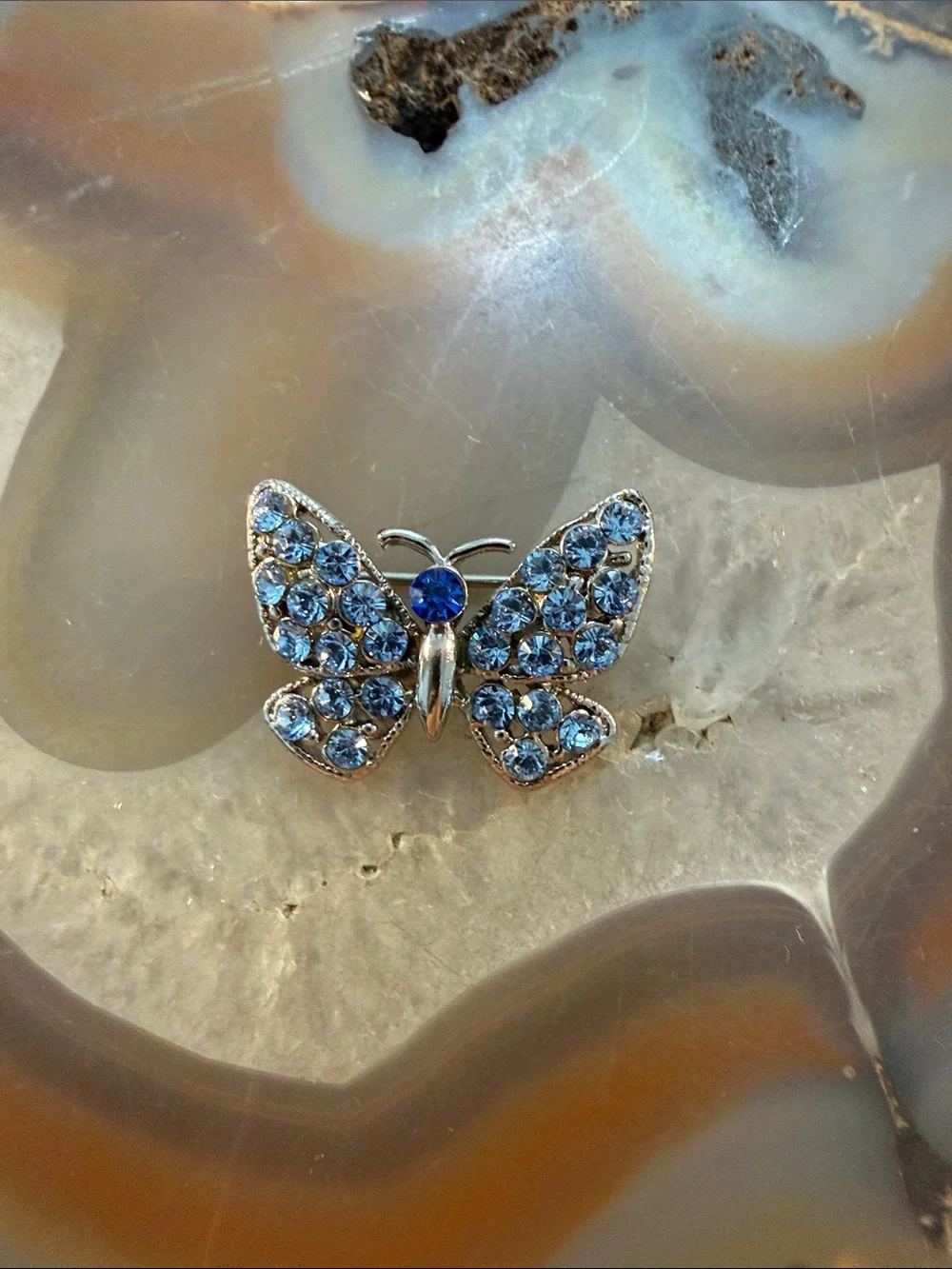 Vintage Butterfly Dainty Pin Brooch in Light Blue Guc .75” x 1” w