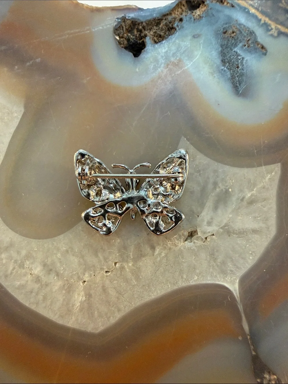 Vintage Butterfly Dainty Pin Brooch in Light Blue Guc .75” x 1” w