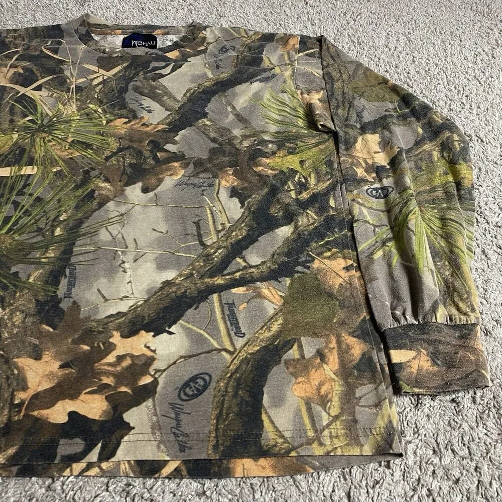 Vintage Wohali Outdoors Forest Camo Print T-shirt Size XL Hunting Fishing