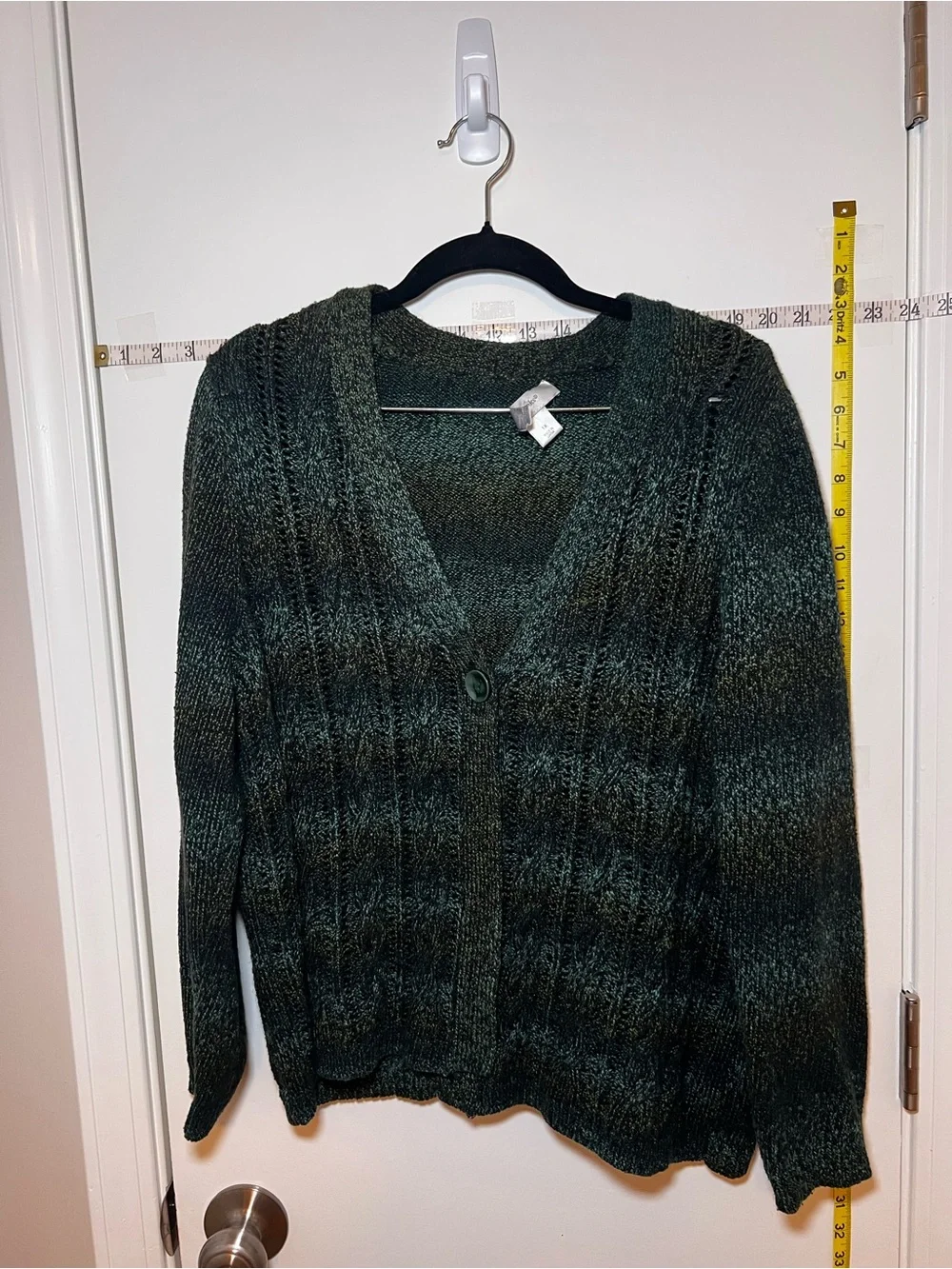 CJ Banks Plus Size Dark Green Ombré Gradient Striped V-Neck One Button Cardigan