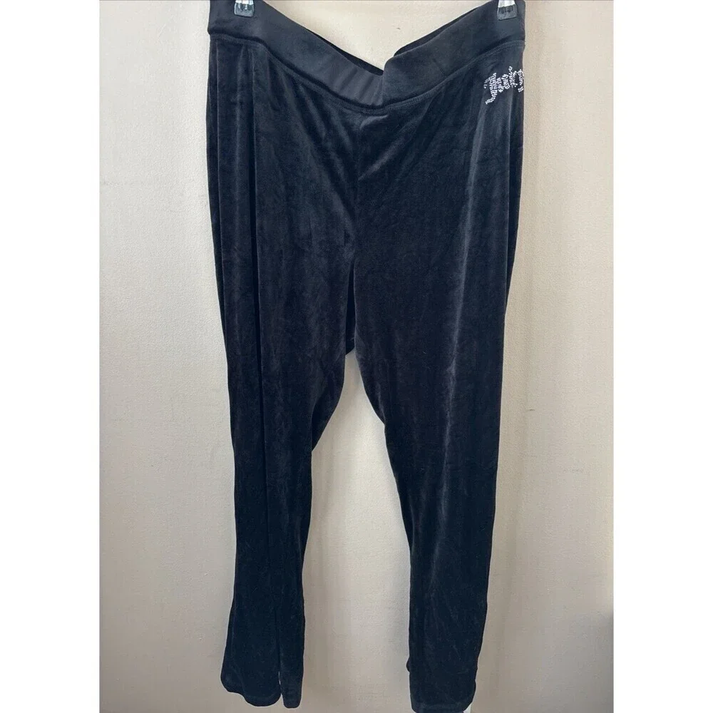 Juicy Couture Women’s XXL Black Velvet Rhinestone Logo Sweatpants
