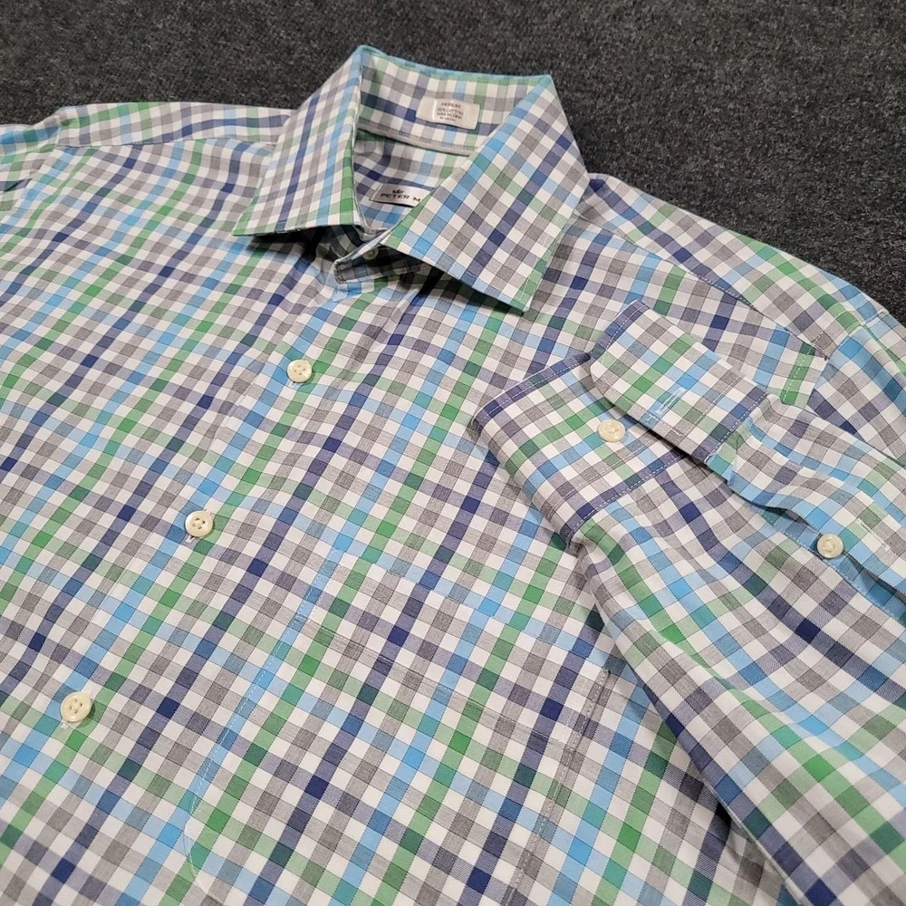 Peter Millar Men Button Down Shirt Medium Gingham Check Multicolor‎ Cotton
