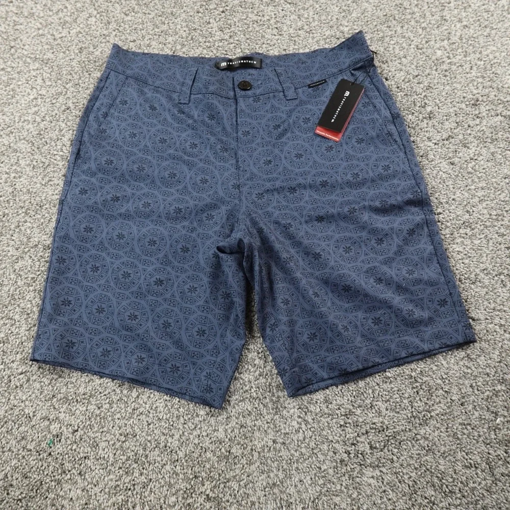 NEW Travis Mathew Shorts Mens 30 Blue Chino Golf Performance‎ Stretch Geometric