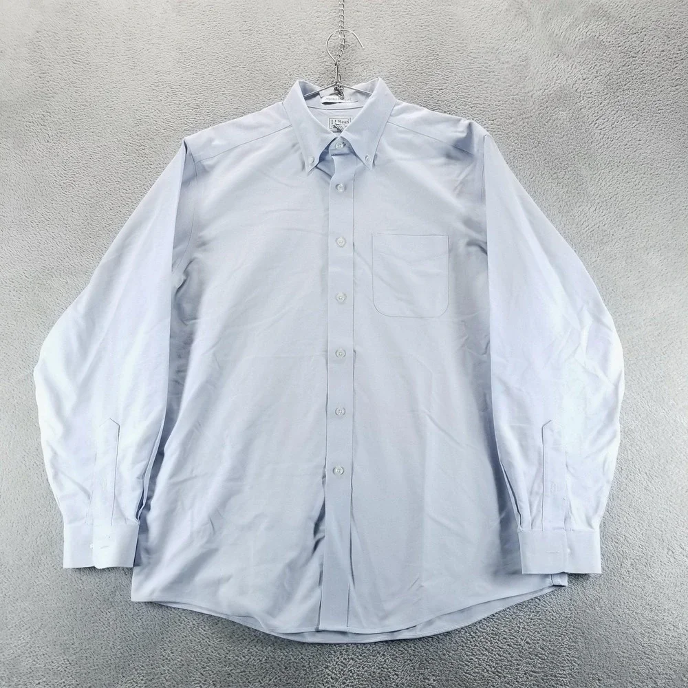 LL Bean Shirt Mens L Blue Oxford Wrinkle Resistant Button Down‎ Long Sleeve