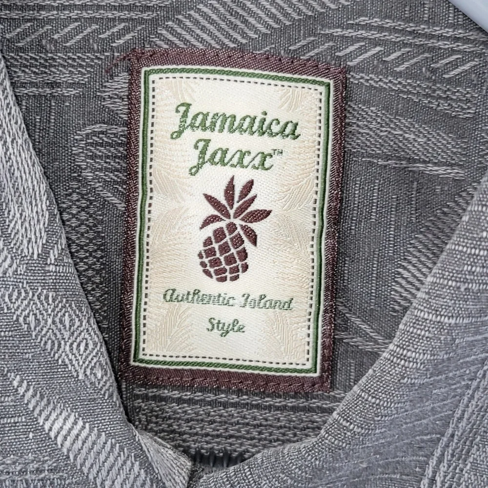 Jamaica Jaxx Mens Medium Silk Bamboo Jacquard Button Down Shirt Grey Brown Leaf