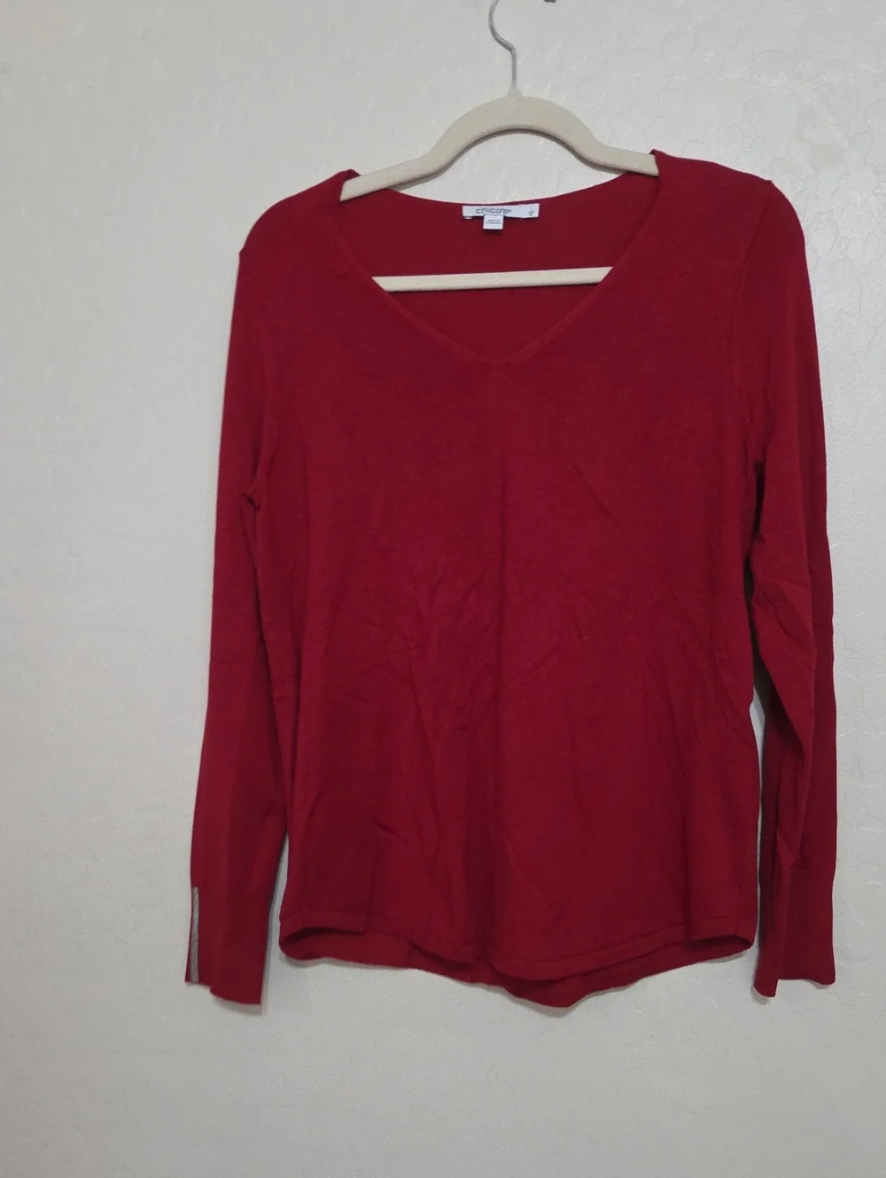 Chico's Red V‑Neck Long Sleeve Top