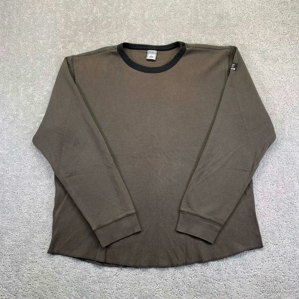 Old Navy Mens Long‎ Sleeve Thermal Shirt Brown Crew Neck Size Large Surplus