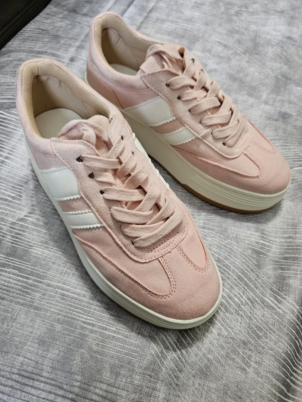 Madden Girl Pink Platform Sneakers with White Stripes